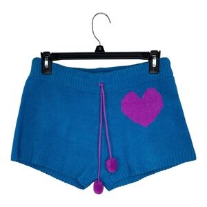 Betsey Johnson Trolls Cozy Sweater Shorts Heart Pom Pom Drawstring Size S